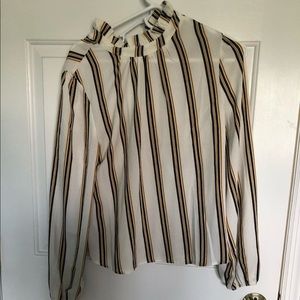 Striped mock neck long sleeve blouse
